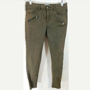 Zara Basic Olive Green Frayed Hem Skinny Jeans